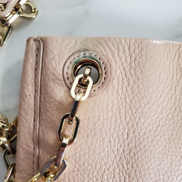 Tory Burch Britten Pink Pebbled Leather Chain Shoulder Bag Iconic Double T - Picture 12 of 16